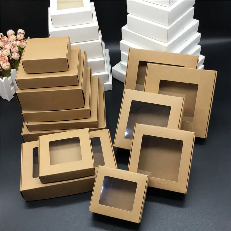 24Pcs/Lot Multi Size Paper Gifts Boxes Pvc Window Earrings Display Packaging Boxes Jewelry Displays And Packaging Paper Boes