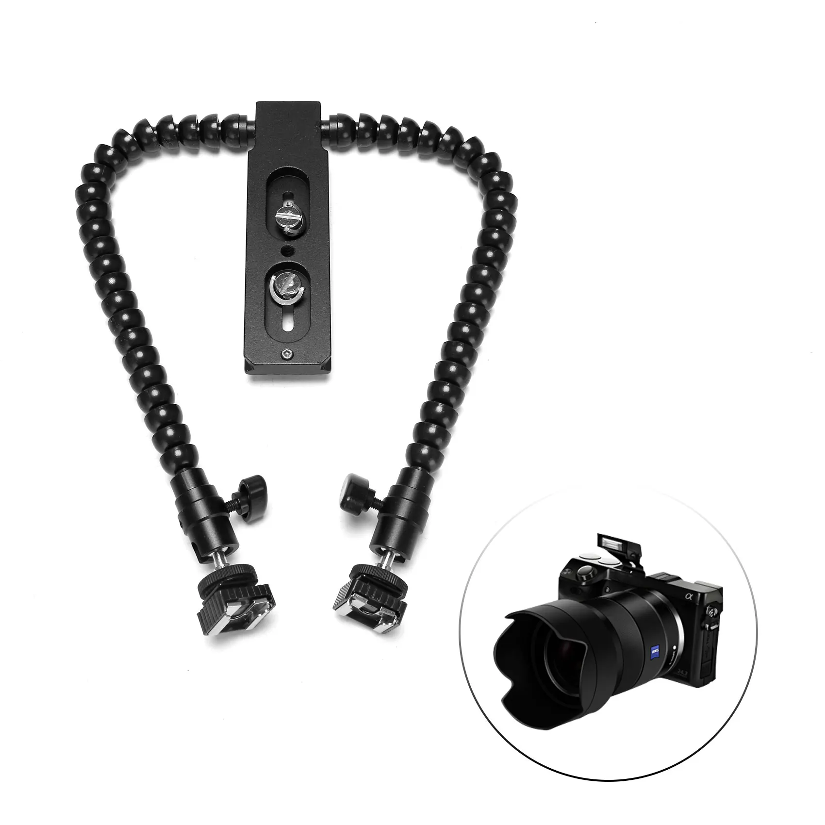 New Flexible Dual Arm Hot Shoe Flash Bracket Mount Holder for Canon Nikon Pentax Macro Shot Camera Accessories