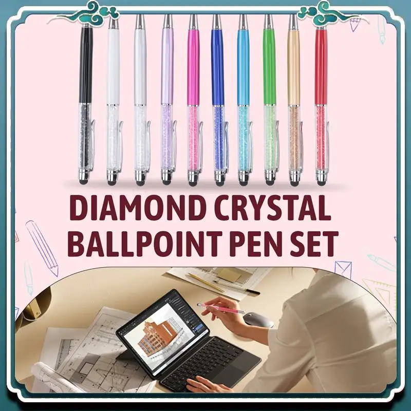 سهلة الاستخدام 40 قطعة قلم حبر جاف كريستال السائبة لامعة 2 في 1 سليم كريستال الماس شاشة القلم الأسود حبر جل حبر جاف بريق القلم