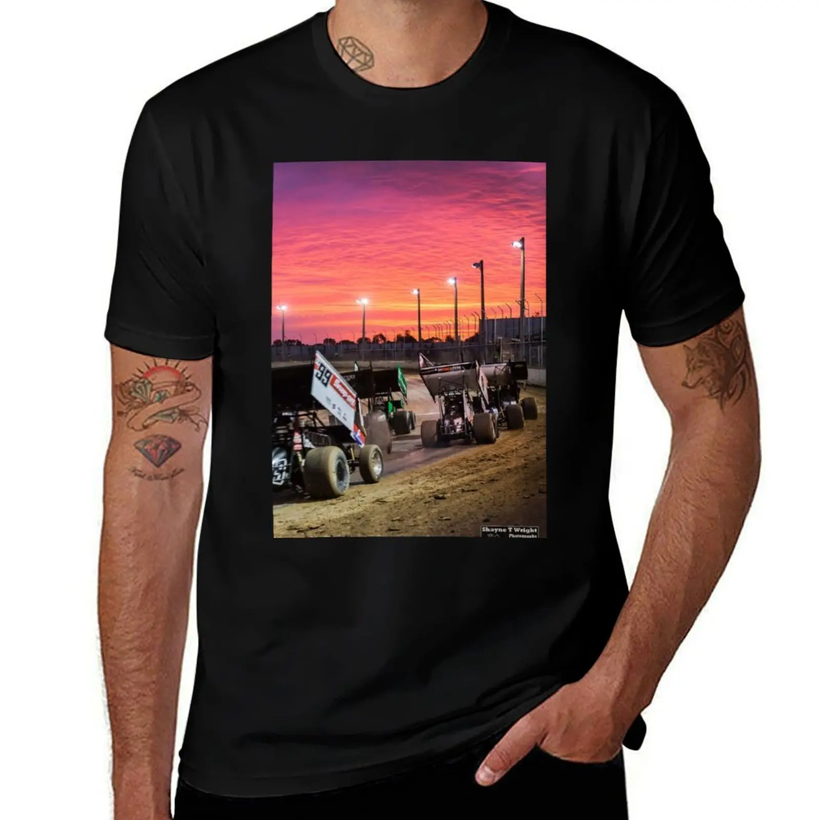 Sunset at the Speedway track. T-Shirt Summer Holiday Casual Tee T-Shirt