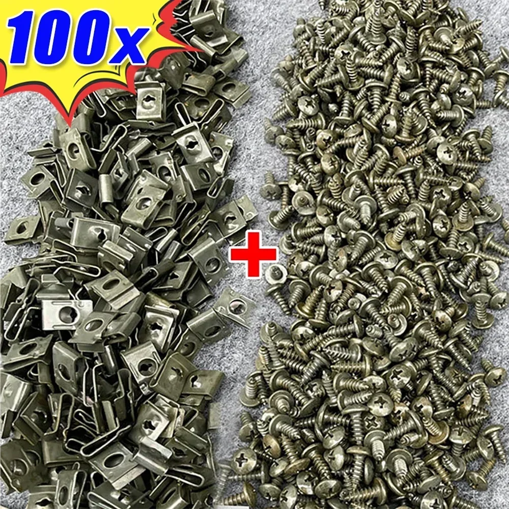 100/20Pcs Metal U-type Clip With Self-tapping Screw Fasteners For Car Motorcycles Anti-rust Protection Clips Buckle Iron Sheet