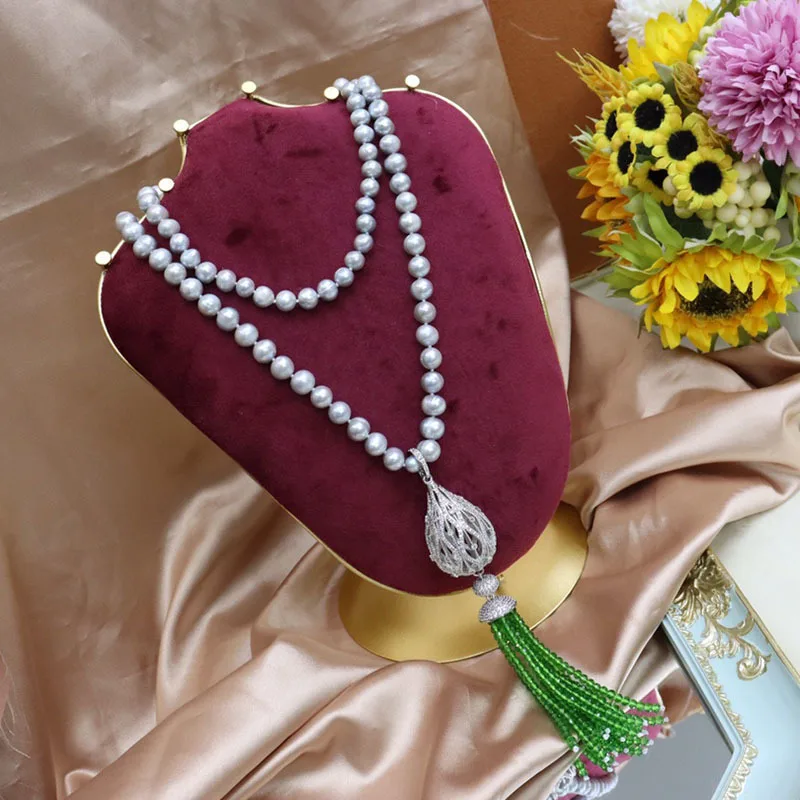 Freshwater Pearl Sweater Chain Near Round Strong Light Micro Flash One Multi-Wear Detachable Multiple Colors Optional Jewelry 16