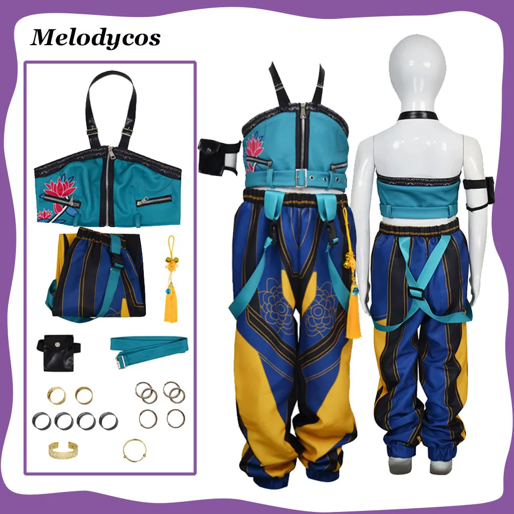 

Kids Cospaly Zoey Full Costume Demon Movies Hunters KPop Girls Top Pants Outfits Children Party Disguise Halloween Clothes