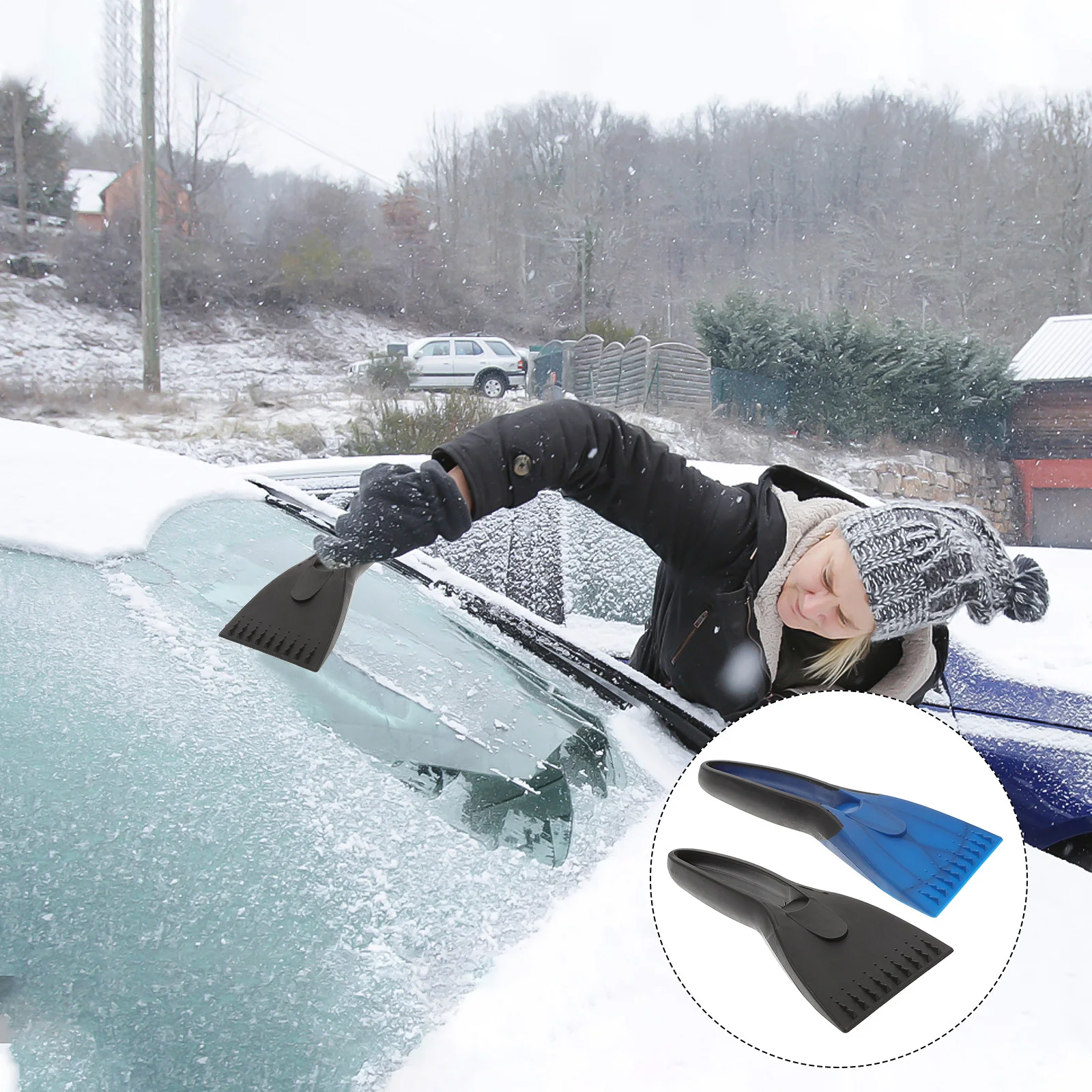 

2Pcs Compact Snow Shovel Ice Scraper Emergency Portable Car Utility Sturdy Winter Snow Removal Kit Scoop Shovel