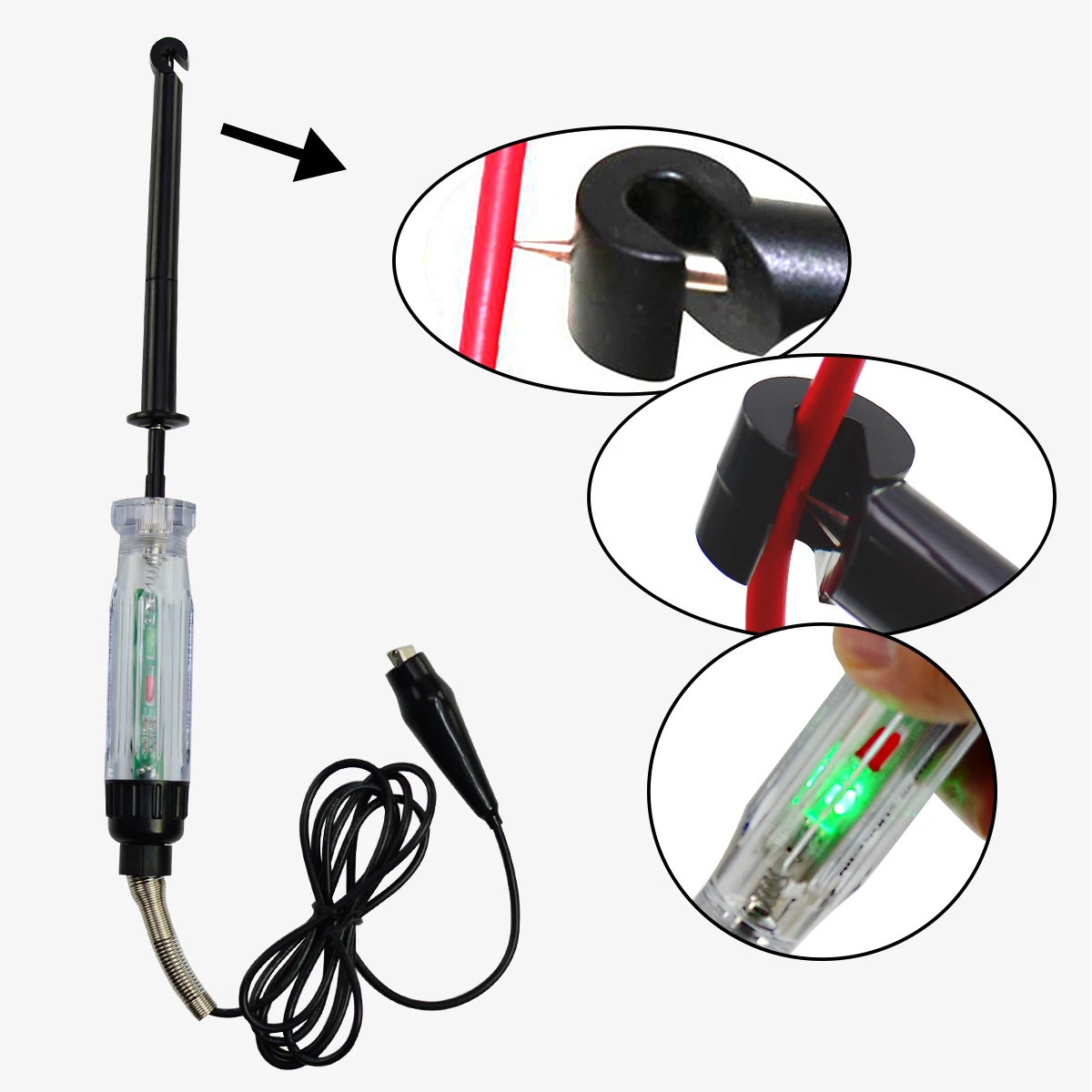 Allsun Hook Probe Tester 6-12V Kawat Otomotif Piercing DC Voltage Circuit Tester Tugas Berat 59 Inci Kabel Panjang