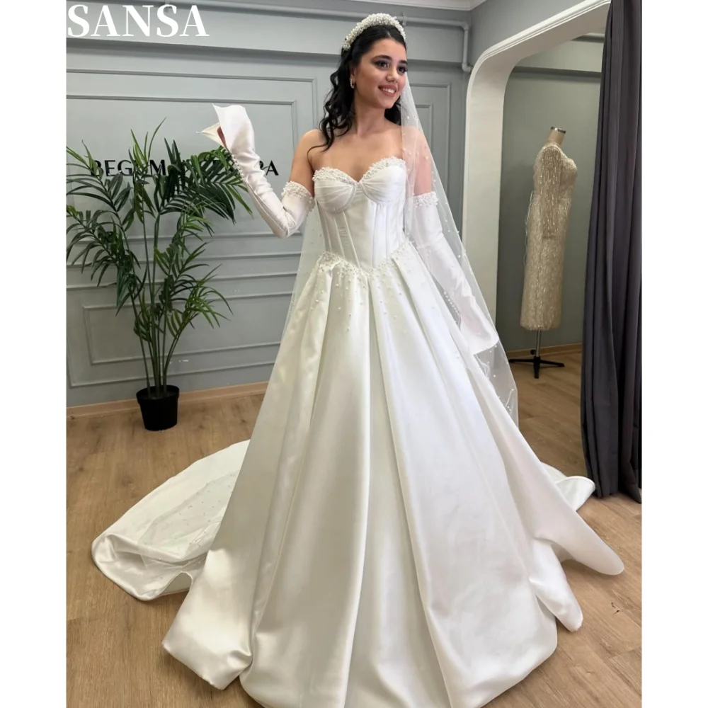 Sansa A-line Bridal Gown Customized Floor-Length Strapless Beading Wedding Dress Headscarf Sleeve Cover Vestidos De Fiesta 2024