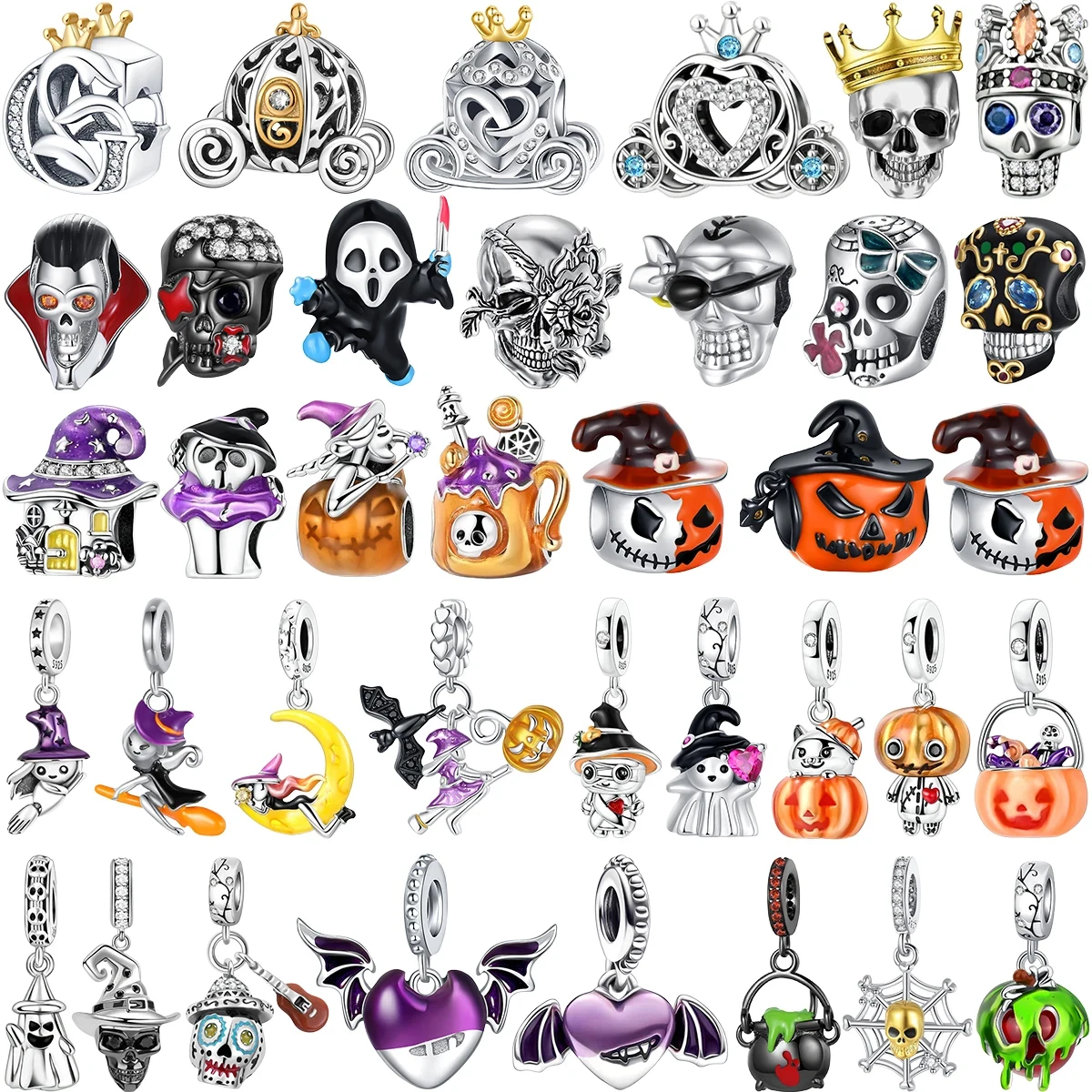 

Funny Halloween Charms 925 Sterling Silver Pumpkin Ghost Witch Magic Hat Pendant Bead Fit Original Bracelet Necklace DIY Jewelry