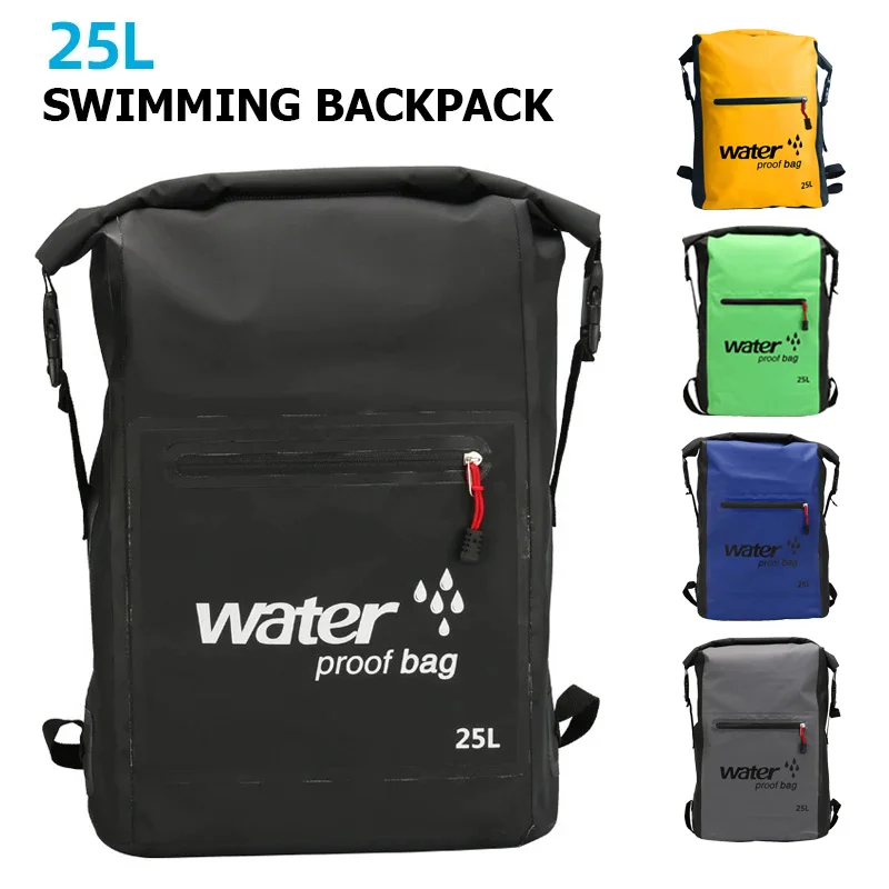 25L Swimming Waterproof  PVC Dry Bag Swimming Bag Double Straps Rafting Sports Kayaking Canoeing Travel Kit Backpack Storage Bag