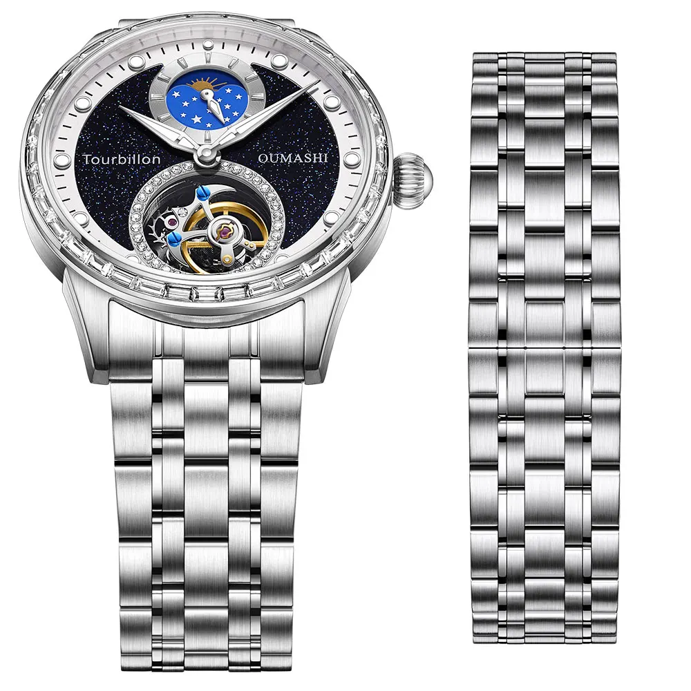 Часы 43 мм, мужские автоматические механические солнцезащитные часы с турбийоном и звездой, водонепроницаемые деловые модные часы для пожилых людей