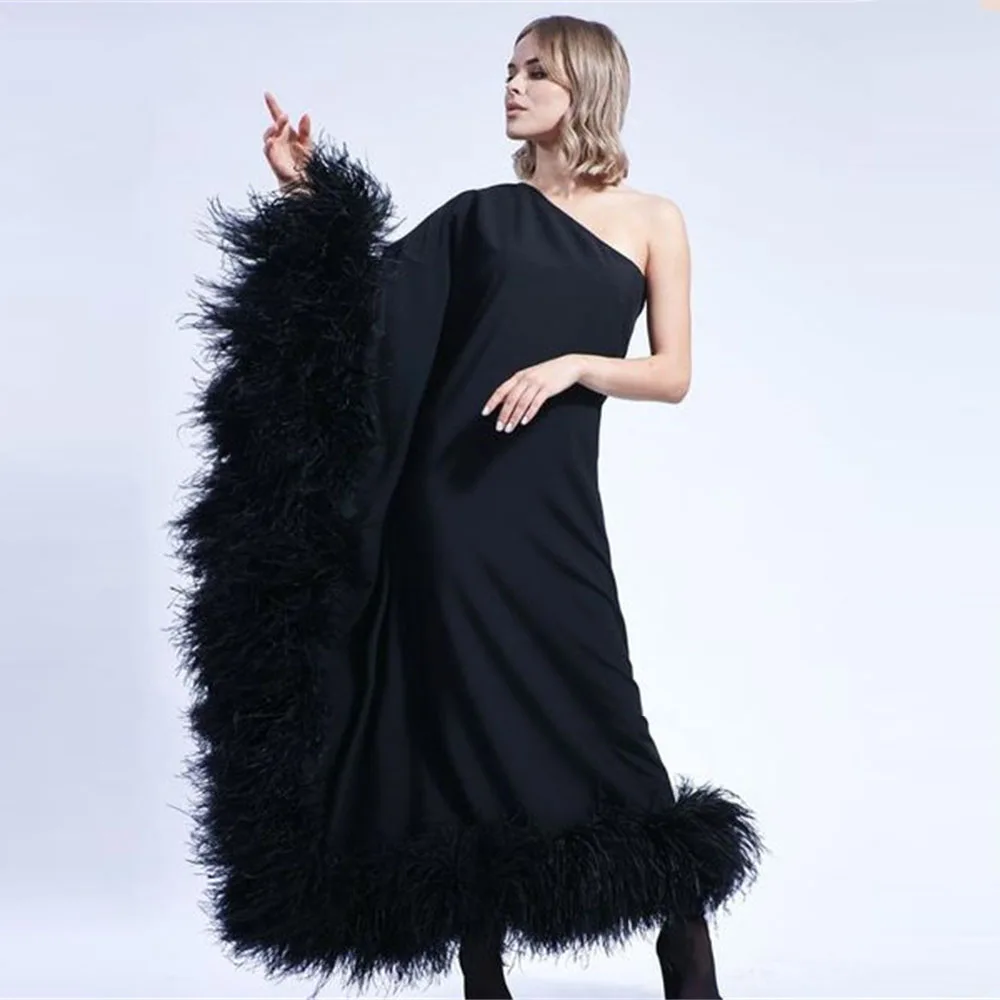 Vintage Prom Dresses One Shoulder Feathers Stain Abendkleider Dubai Robe De Soirée Formal Occasion Dress Customized Gown