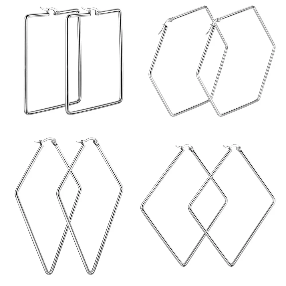 

Simple Irregular Shape Earrings Exaggeration Geometric Square Diamond Earrings Stainless Steel Hoop Earrings For Women Girls