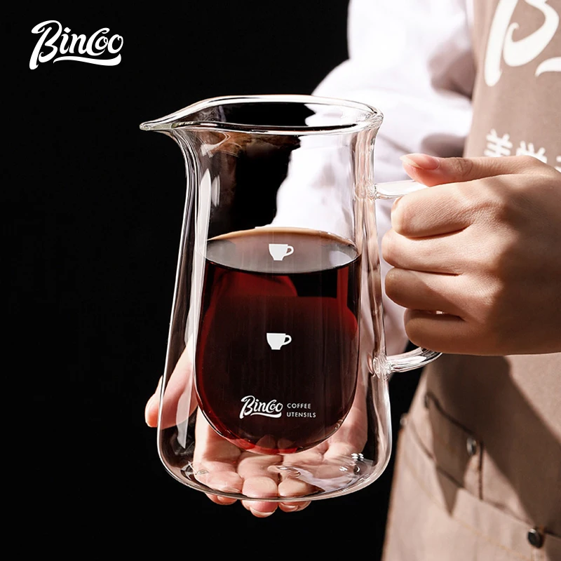 

BINCOO Double Wall Glass Sharing Pot High Borosilicate Glass Heat Resistant Coffee Pot with Handle Hand-brewed Coffee Pot 400ml