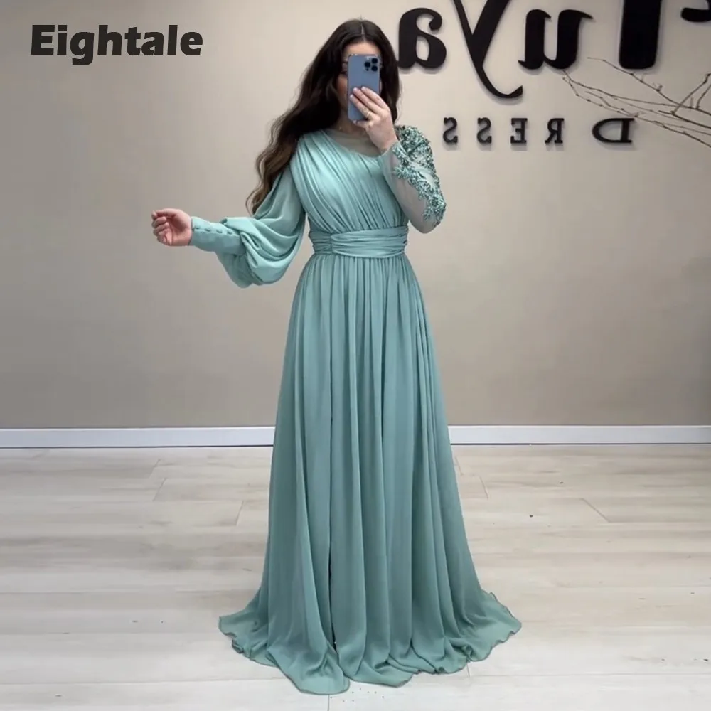 Eightale New Arrival Evening Dresses Chiffon Long Sleeves Appliques Beaded Prom Party Gown Customized vestidos festas e eventos