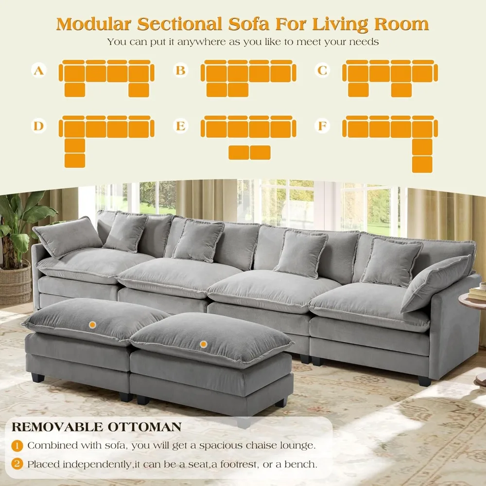 

149.2" Modular Sectional Sofa,U Shaped Couch for Living Room,Modern Deep Seat Sofa 3 Seater Chenille Fabric Comfy Cloud Couches