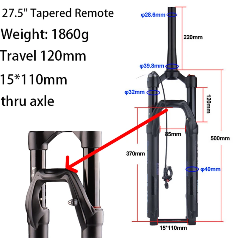 BOLANY MTB Vork Steekas Fietsvork met Rebound Aanpassing Boost 15x110 29 inch Lucht-Olie Voorvering Mountainbike Onderdeel