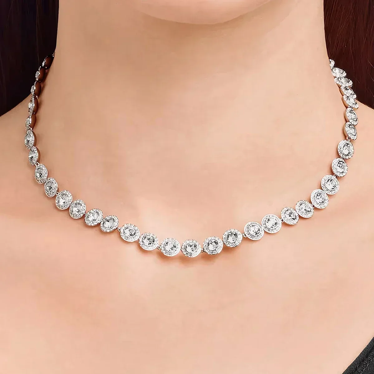 High Quality Women's Classic Happiness Diamond Round Crystal Necklace Set S925 Silver Gorgeous Una Angelic Series Jewelry Set