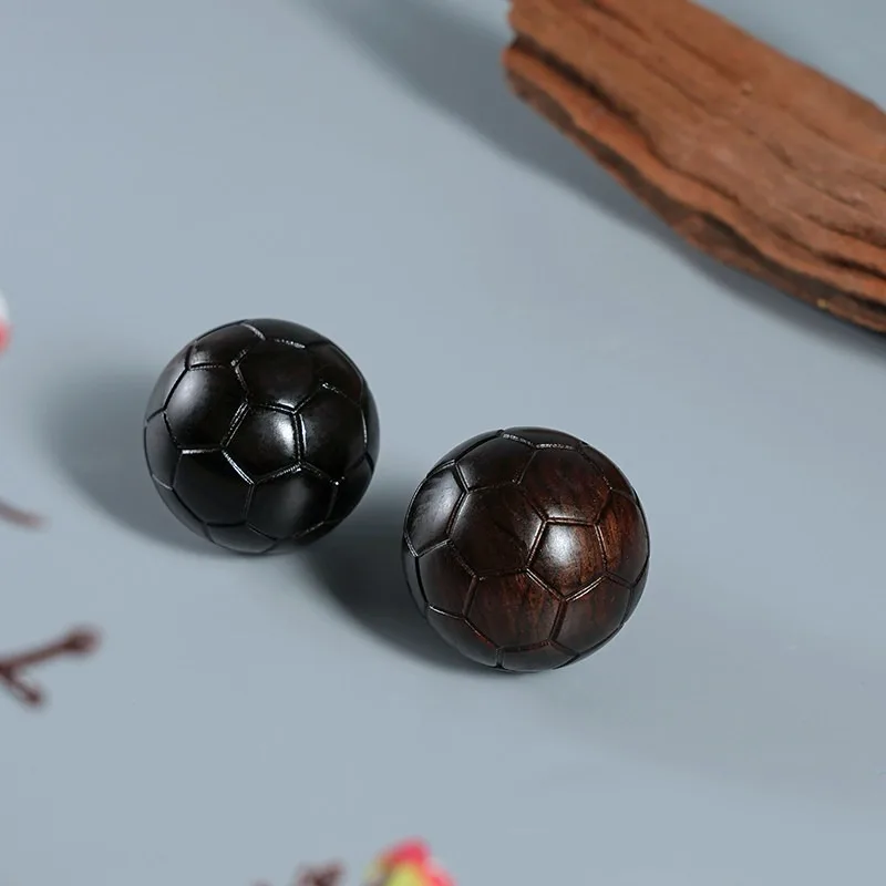 Soccer Massage Roller Baoding Balls Stress Relief Sculpture Creative Wood Carving Display Piece Desk Decor Gift for Sports Fans
