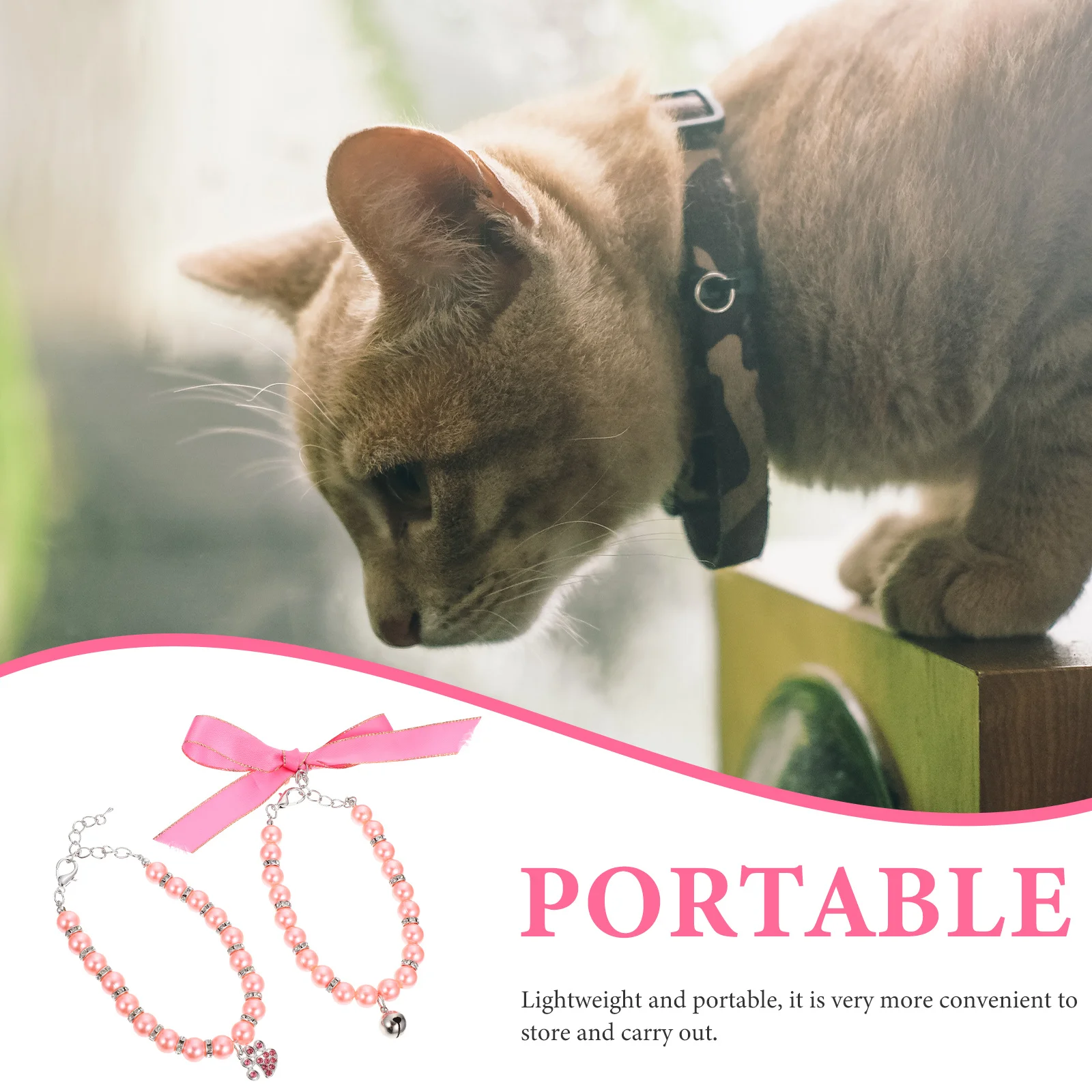 

2Pcs Pet Collar Adjustable Pearl Necklace for Girl Cats Kitten Decorative Neck Ornament Fancy Cat Collar Cat Collars