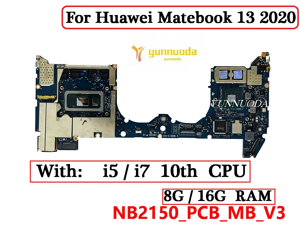 NB2150_PCB_MB_V3 For Huawei Matebook 13 2020  WRTB-WFH9L Laptop Motherboard With i5 i7 10th CPU MX250 GPU 8G 16G RAM 100% Tested