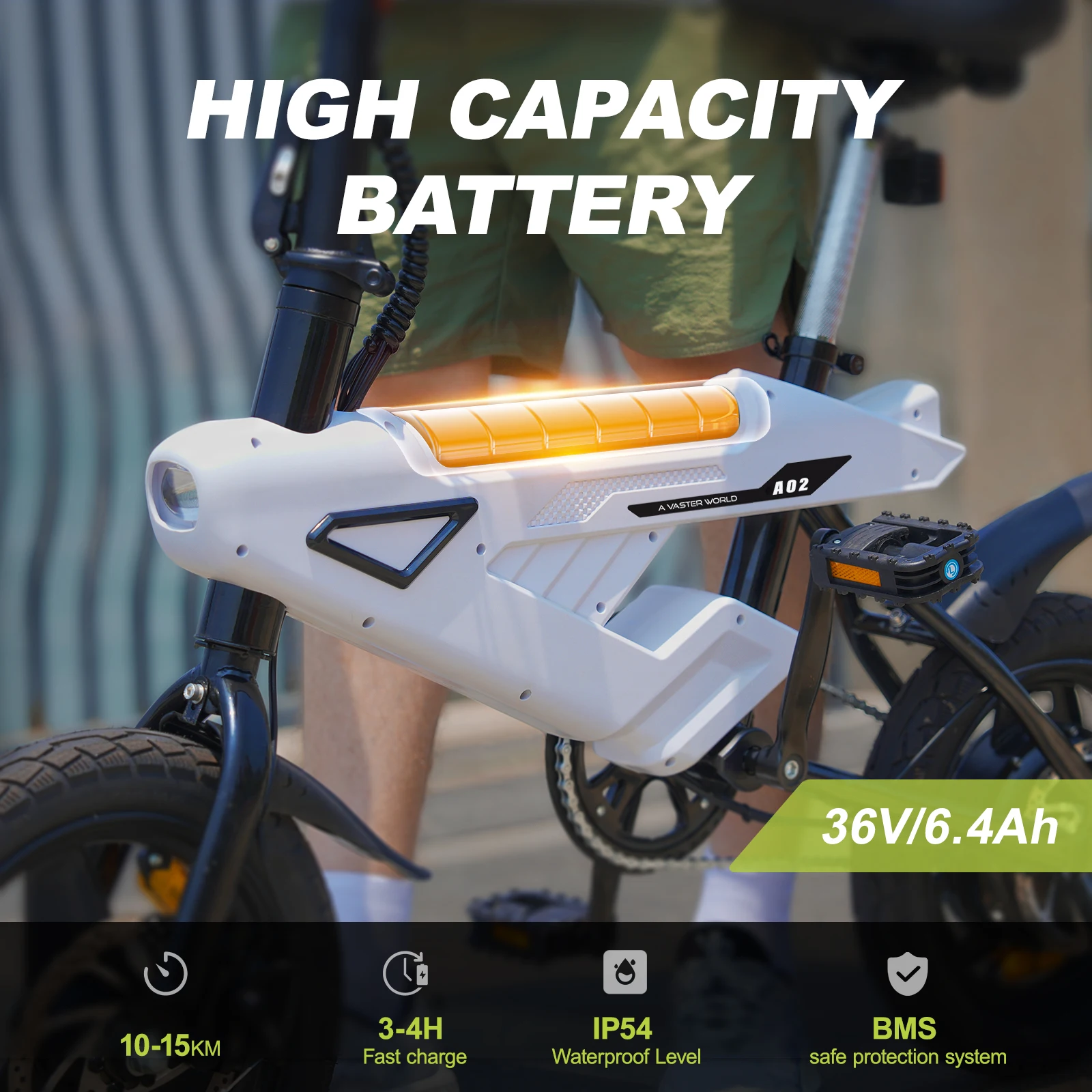 دراجة كهربائية بحجم عجلة 14 بوصة مع بطارية 36 فولت 6.4 أمبير، شاشة LCD رقمية، محرك E-Bike 250 وات و25 كم/ساعة،
