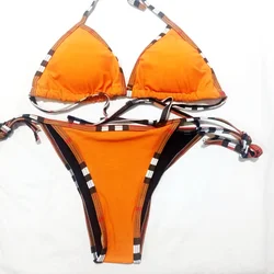 Maillot de bain brésilien à lacets, sexy, couleur unie, ajustable, triangle, dos nu, ensemble deux pièces, pour femmes, vêtements d'été, pour la plage, 2024