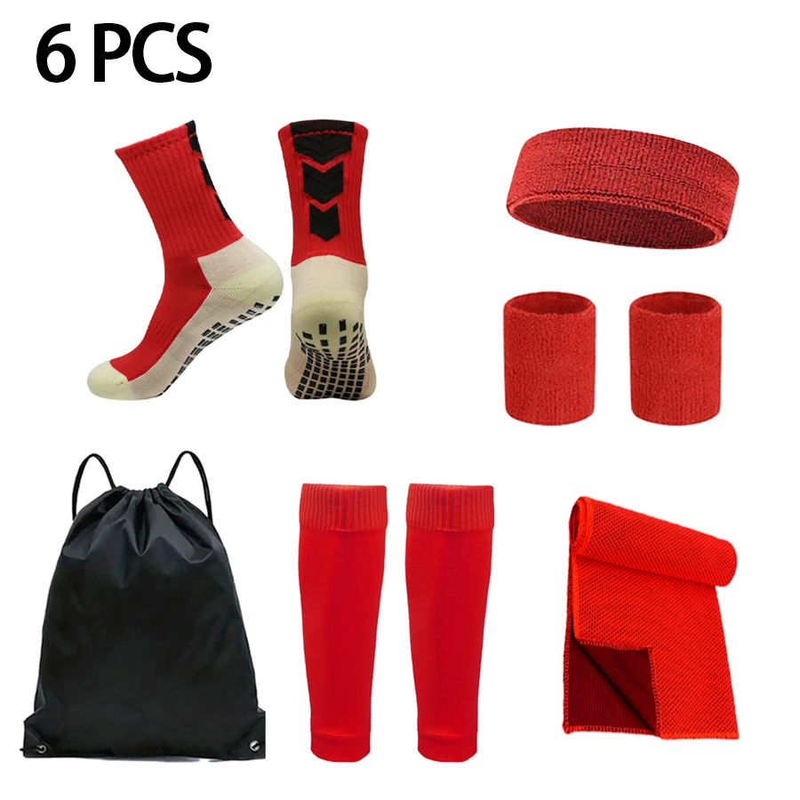 

6 шт. комплект, спортивные футбольные носки, крутые полотенца, впитывающий пот платок, впитывающий пот браслет, носки до середины икры, бандажная сумка для хранения
