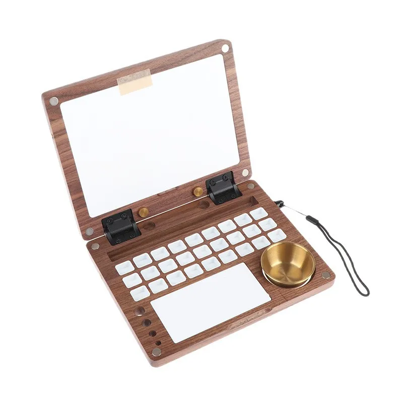 

7-grid palette foldable large-capacity paint tray outdoor art wooden painting watercolor paint box
