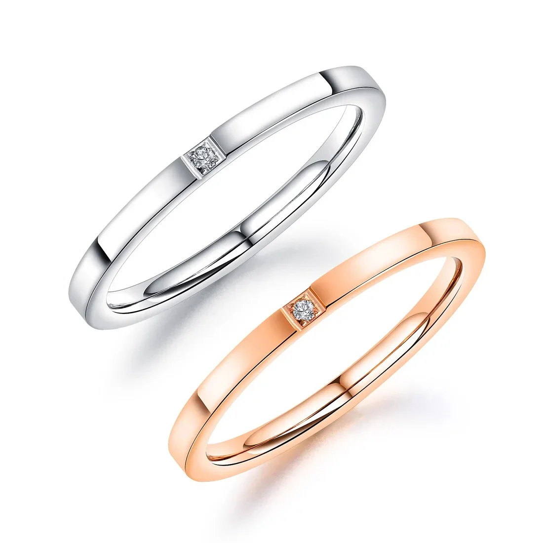 DARHSEN Brand Stainless Steel Women Girls 2mm Thin Small Rings White Cubic Zircon Stone  Fashion Jewelry US size 4 5 6 7 8 9