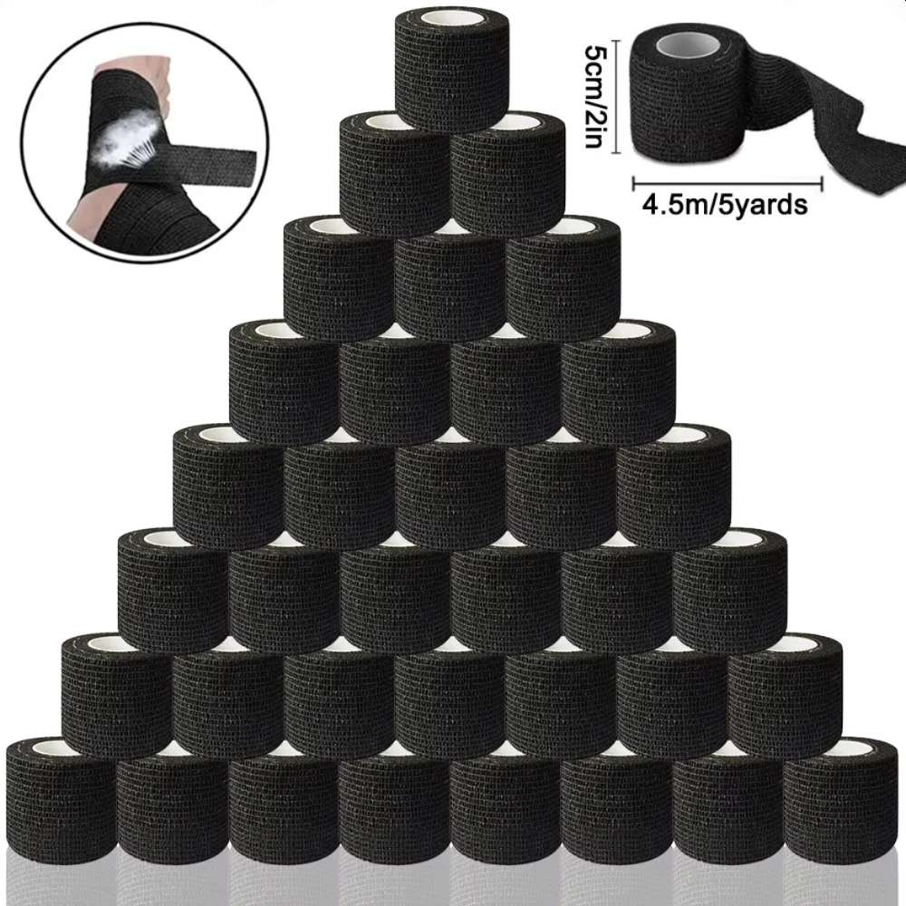 50Pc 2.5/5cm Self-adhesive Elastic Bandages Nonwoven Waterproof Breathable Disposable Anti-slip Tattoo Athletic Sports Wrap Tape