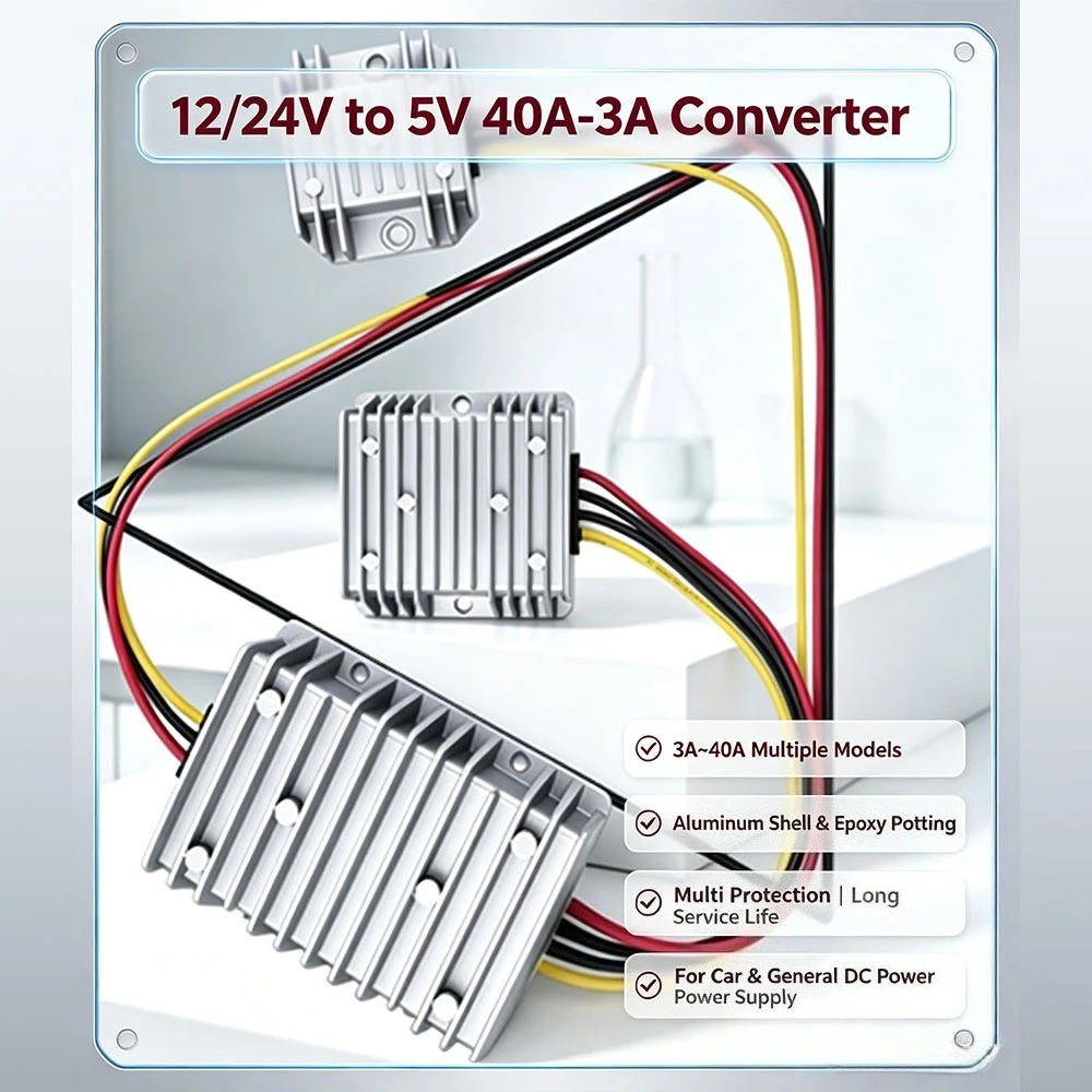 DC/DC 12V/24V to 5V 3A 5A 10A 15A 20A 30A 40A Auto Buck Regulator Step Down Voltage Supply Module Power Converter For Car Boat