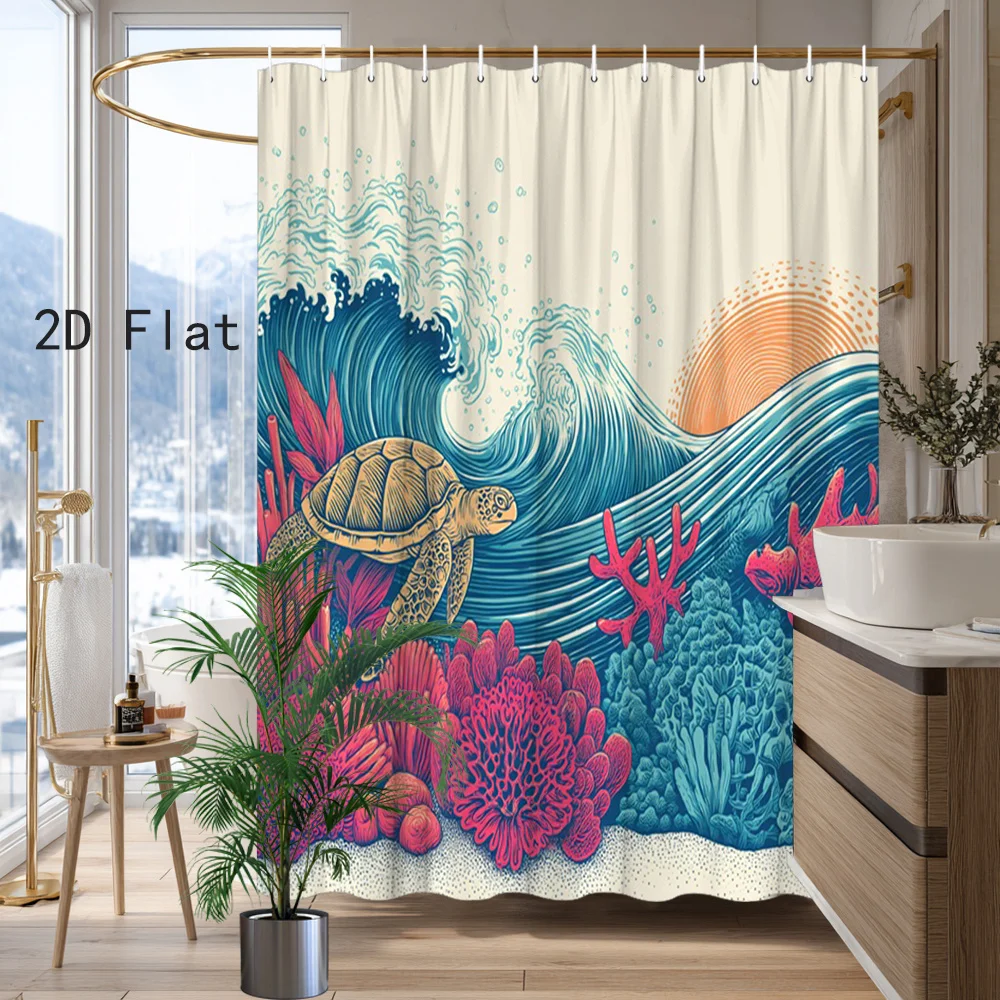 

Aesthetic Underwater Ocean Coral Sea Turtle Art Shower Curtain Waterproof Polyester Bathroom Home Decor Tropical Design