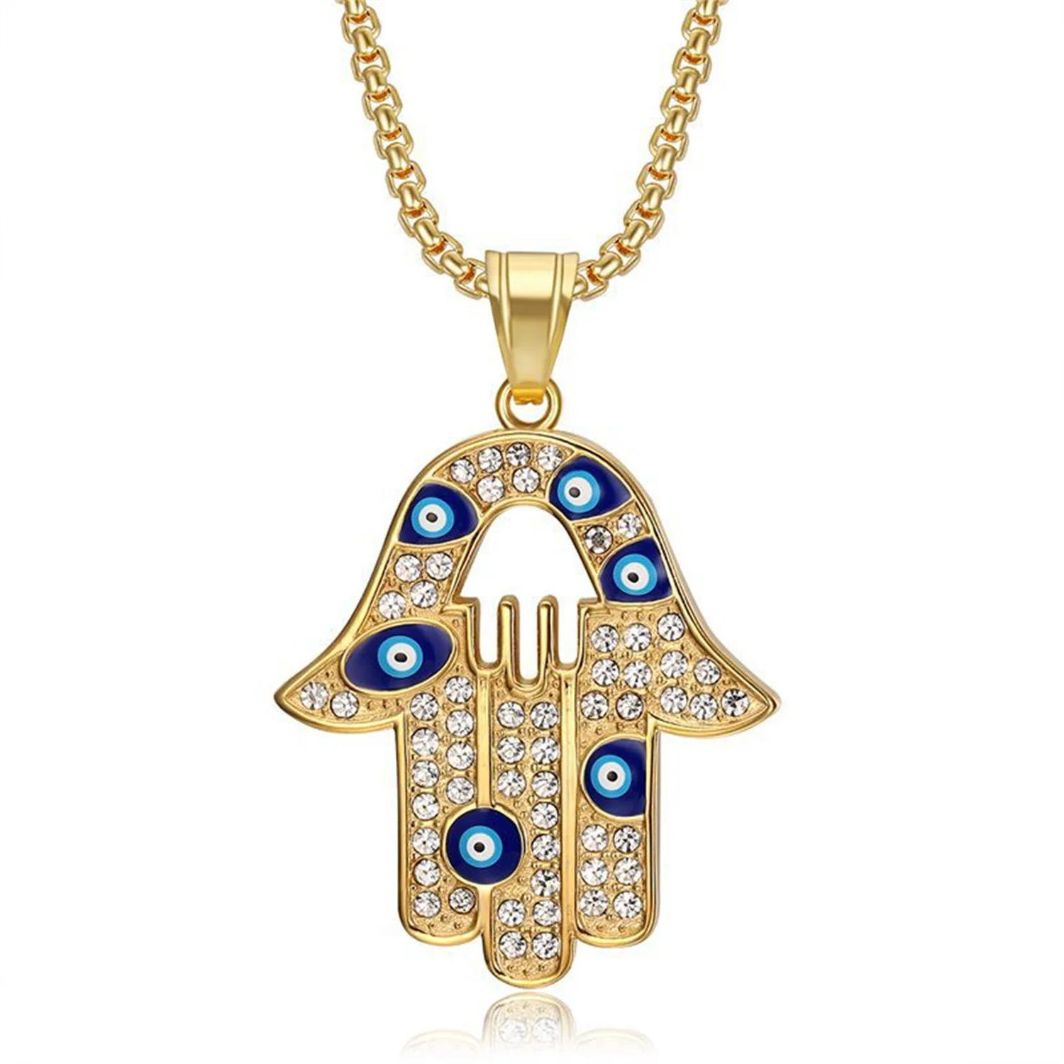 

Evil Eye Hamsa Hand of Fatima Pendant Dropshipping Gold Color Stainless Steel Muslim Palm Amulet Necklace for Men Jewelry Gift