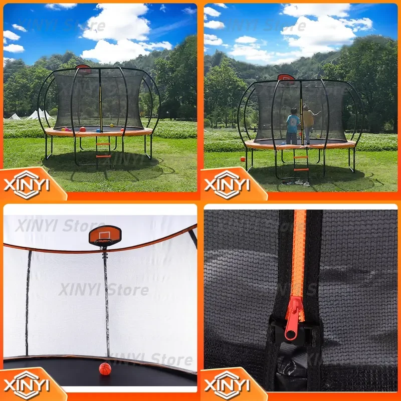 Zoshine Classic 10ft 12ft 14ft Trampoline Big Pumpkin Design Steel Frame Durable Nylon Material for Kids Outdoor Use