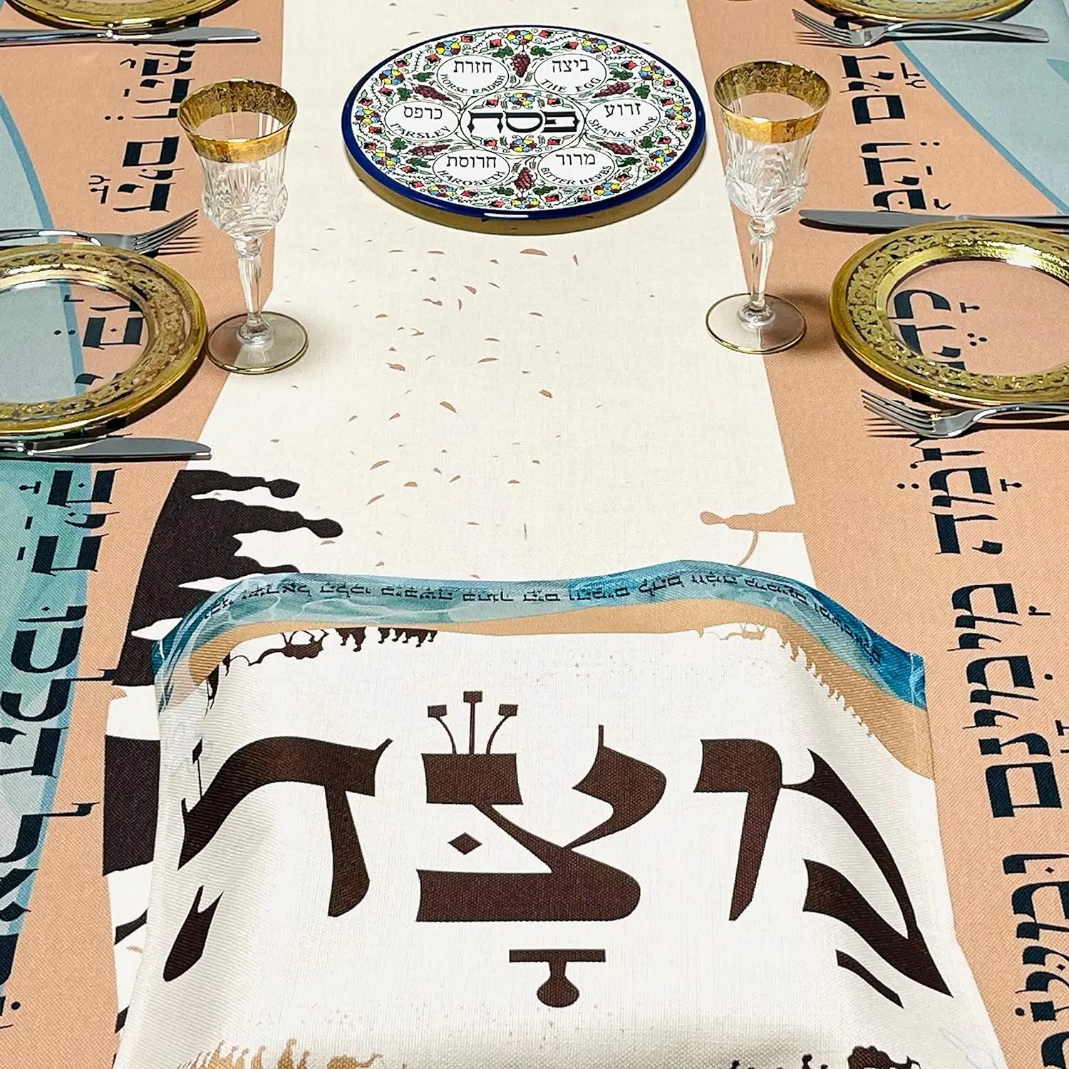 Happy Passover Waterproof Tablecloth Holiday Table Decor Pesach Seder Jewish Hebrew Rectangle Tablecloth Holiday Party Decor