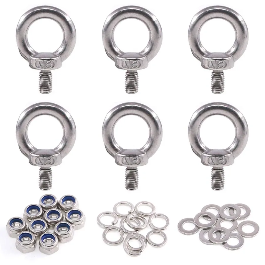 

36Pcs 304 Stainless Steel M8 Male Thread Machinery Shoulder Lifting Ring Eye Bolt with Lock Nuts Lock Washe Flat Washe Set