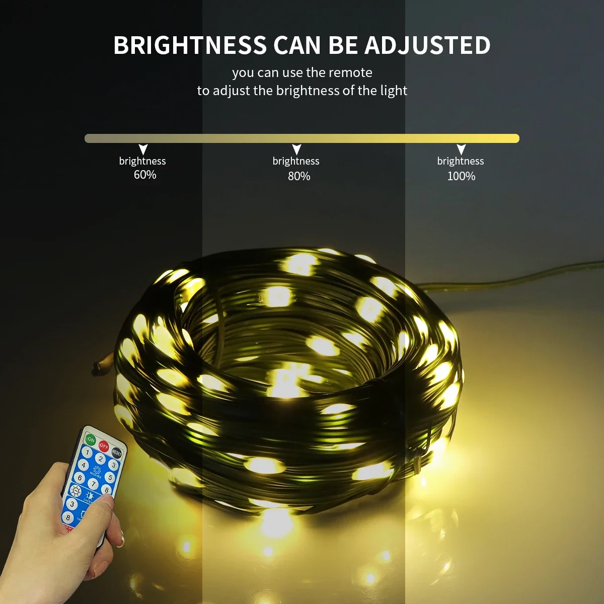 8 Modes Outdoor LED Leather String Lights Sparkle Lighting With 1200mAh Battery Solar Panel or AC Power For Christmas Party Deco