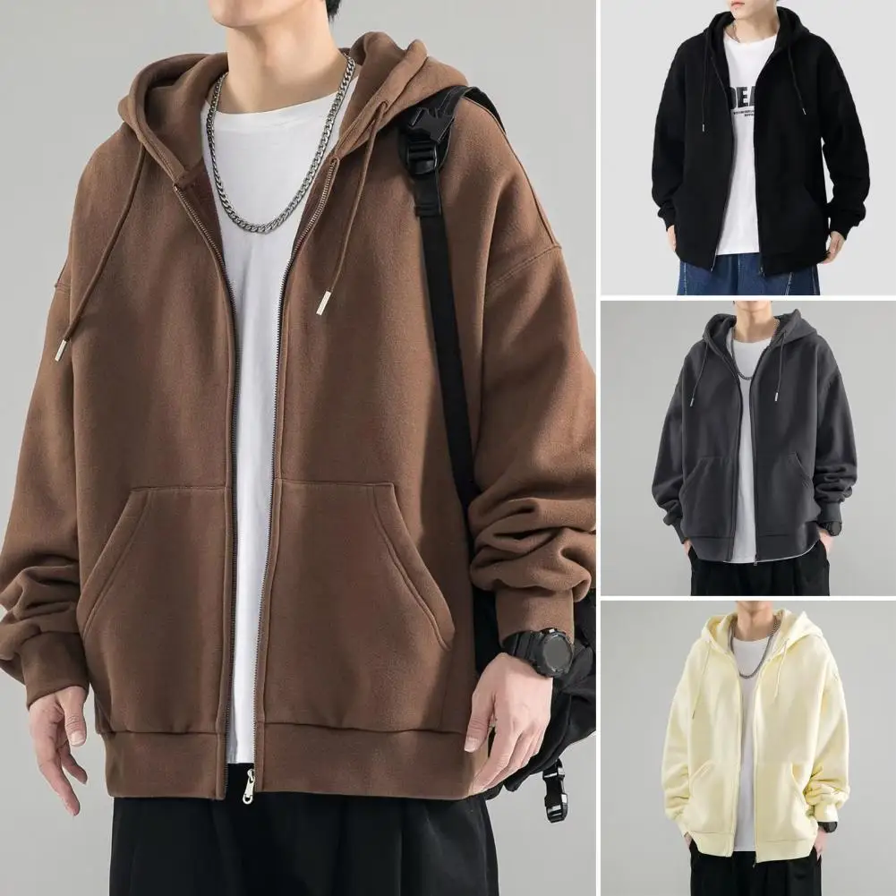 

Soft Thick Men Coat Thick Cardigan Hoodie Jacket with Drawstring Closure Pockets Warm Stylish Men's Winter Coat Men Winter Coat