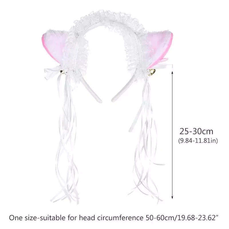 Lolita Maid Hairband Women Girls Ruffles Lace Hair Bands Cat Ears Ribbon Bell Cosplay Headband Kawaii Head Wrap Hair Accessories