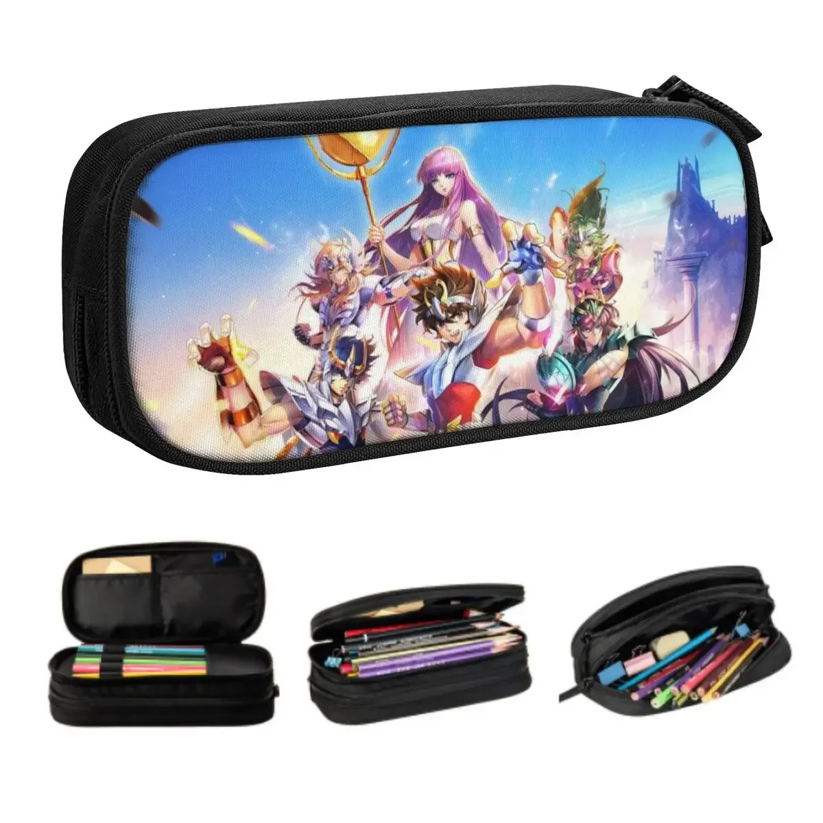 Custom Saint Seiya Knights Of The Zodiac Pencil Cases for Boy Girl Large Storage Classic Anime Manga Pen Bag Box School Supplies