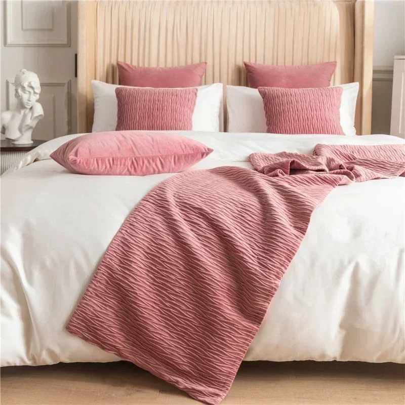 Dutch Velvet Pleated Stereoscopic Bed Flag Double Sided Comfort Bedside Towel Solid Color Concise Pillow Cover