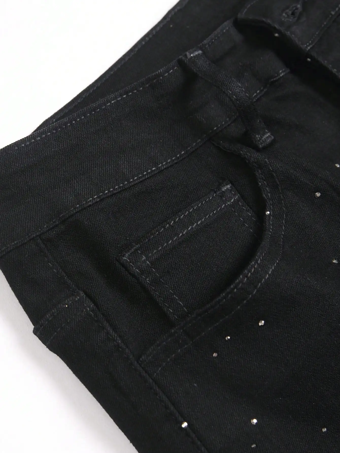 Strass alla moda da uomo - Jeans skinny elasticizzati neri impreziositi, stile quattro stagioni