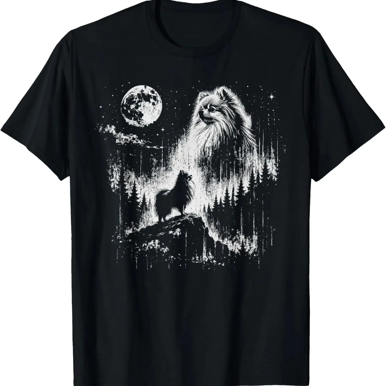 Pomeranian Howling to The Moon Vintage Mystical Dog Art T Shirt vintage Washed Stretched Stylish Comfortable fashion