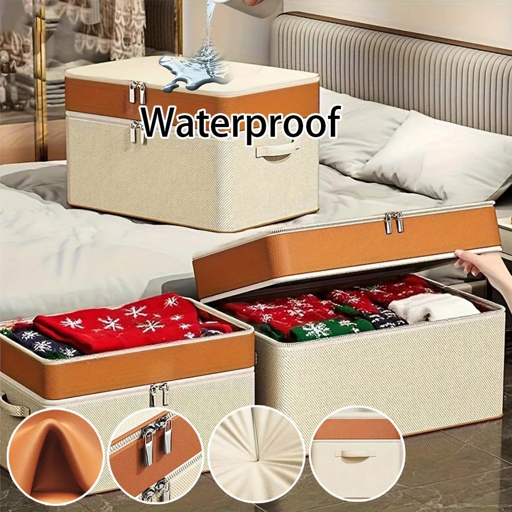 

Double Layer Clothes Storage Box Moisture-proof Closet Organizer Container with Handle and Zipper for Quilts Clothes Blankets