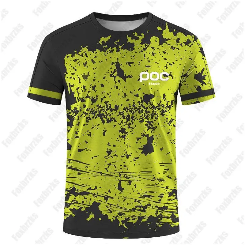 Blacks poc Men Short Sleeve T-shirt Men\'s Motorcycle Outdoor Speed Surrender Quick-drying T Shirts Tops Mountain Bike Downhill