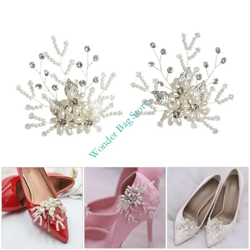 H3CB Elegant Detachable Pearls Crystal Flower Shoe Clips For Women Formal Event Wedding Party Heel Shoe Charms Accessories