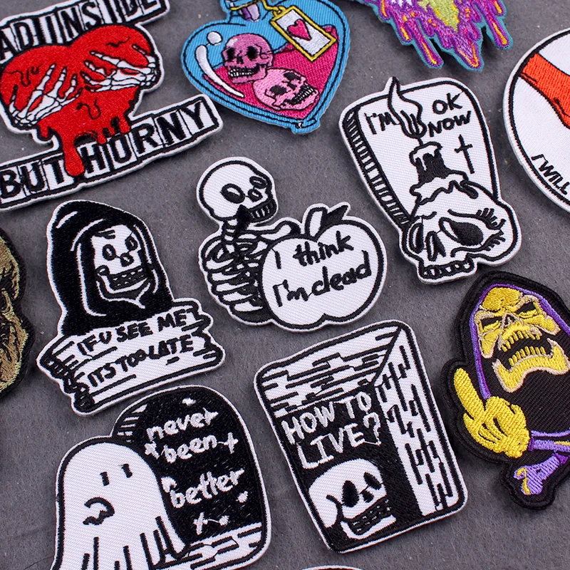 

Punk Patch Iron-On Patches For Clothing Stripes Skull Embroidered Patches On Clothes DIY Ghost Clothes Patches With Iron Badges