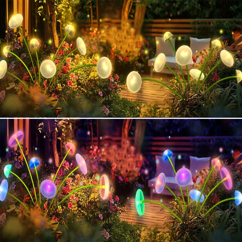 6/12LEDs Solar Jellyfish Lights Garden Pathway Outdoor Decor Solar Power Mushroom Sway Light Watterproof for Yard Lawn Patio