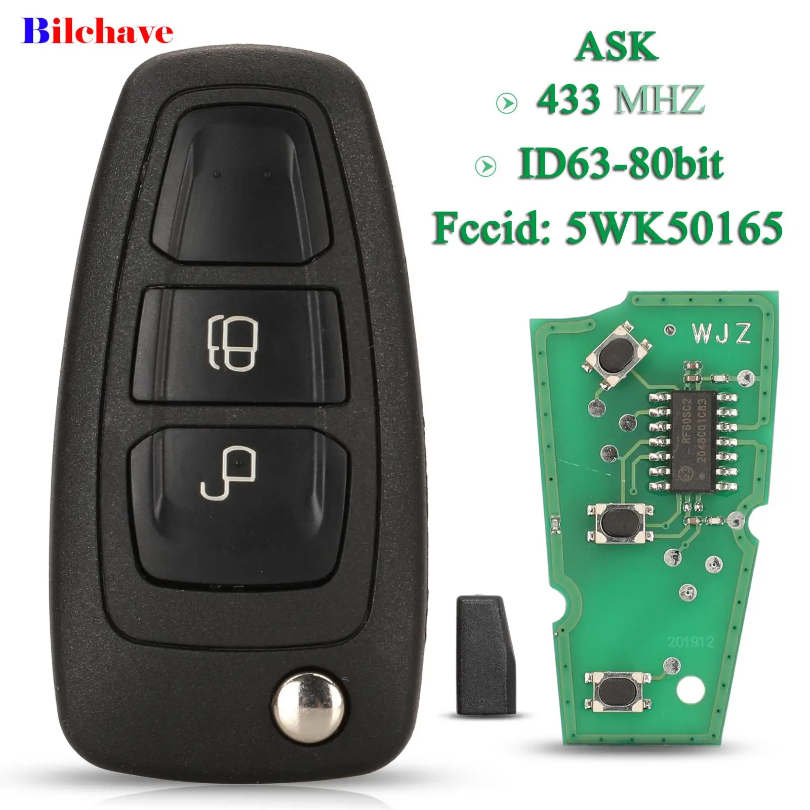 jingyuqin 5WK50165 For Ford Ranger TKE 2011-2015 Flip Smart Remote Car Key 433Mhz 4D63 Chip Fob HU101 Blade 2Button Replacement