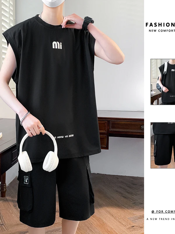 

Ice Silk Baskeall orm Set for Teens Summer No Sve T-irt orts Ensemble Large Size Polyester Fiber Sports Kit