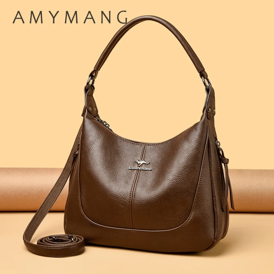 Kangaroo Brand Soft PU Leather Shoulder Bag for Women Luxury Large Capacity Crossbody Handbags Ladies High Quality Messenger Bag